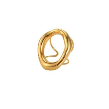 Imagem de Izpack Anel de declaração oval grosso para mulheres, aço inoxidável, vazado, redondo, geométrico, ajustável, aberto para o polegar, aliança de noivado de compromisso, casamento, ajuste confortável