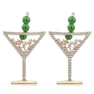 Imagem de Sparklaura Brincos femininos fofos divertidos e divertidos com strass, verde-oliva martini, coquetel, margarita, mojito, limonada, brincos modernos e chiques para festa de formatura, joias havaianas