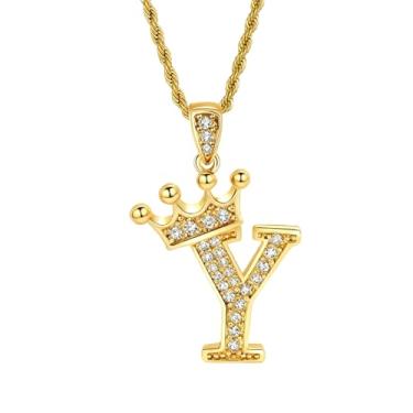 Imagem de Colares femininos com inicial dourada, pingente de letra A a Z, colar longo com nome de coroa, colar de joias de ouro, presente feminino, One size, Metal, Sem Pedra Preciosa
