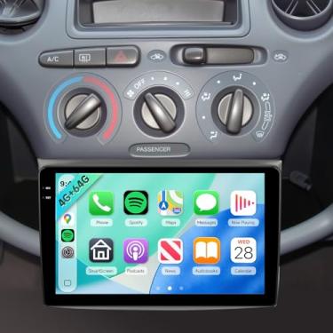 Imagem de Rádio automotivo 4 núcleos 4G + 64 G para Toyota Echo 2000-2005, para Toyota Yaris 1999-2005, sem fio Carplay Android Auto, tela sensível ao toque embutida de 9 polegadas para Echo, 5GWiFi + GPS