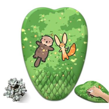 Imagem de Mouse pad de animais fofos, descanso de pulso, design em forma de coração, urso e raposa, mouse pad ergonômico para jogos com suporte de pulso para decoração de mesa, tecido de seda de leite de
