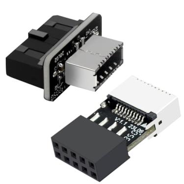 Imagem de SXPMUFAM Conjunto de adaptadores USB 2 em 1: USB 3.2 geração 1 a geração 2 (19 pinos M/B para tipo-E) e USB 2.0 9 pinos para 3.1/3.2 tipo-C 20 pinos chave A (180°) adaptador de painel frontal, estende