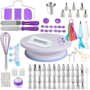 Imagem de Kit de Materiais para Decoração Bolo com 137 Peças Incluindo Giratória Pontas Estilizador Flores Espátulas Sacos Reutilizáveis Iniciantes e Ferramentas Baking DIY