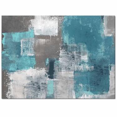 Imagem de Tapete grande azul-petróleo, 1,72 m x 1,8 m para sala de estar, quarto, moderno, abstrato, cinza e turquesa, tapete felpudo macio, antiderrapante, tapete de entrada, tapete de jogo que não cai para