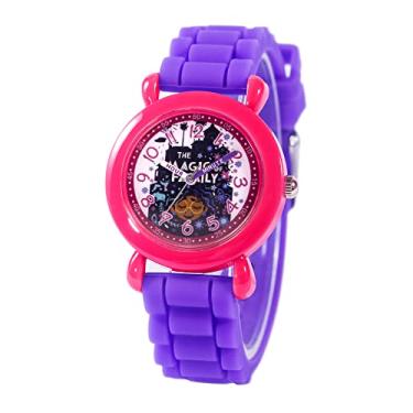 Imagem de Disney Encanto Mirabel Girls 3-7 com mostrador clássico de personagem – presente para meninas que amam Encanto – Rosto fácil de ler, bisel rosa e pulseira de silicone roxa – Compre e ganhe 1 relógio
