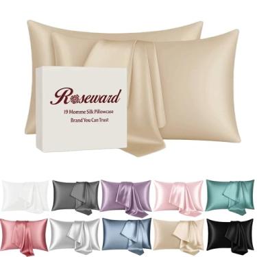 Imagem de Conjunto de 2 fronhas de seda bege feitas nos EUA - fronha de seda amoreira real para cabelo e pele - 6A grau 19 Momme seda orgânica, fecho de zíper, antirugas, antiacne (bege pacote com 2, Queen 50 x