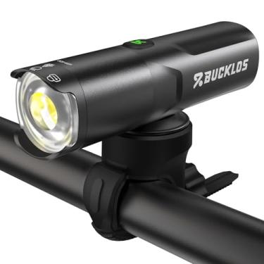 Imagem de BUCKLOS Luzes de bicicleta para passeios noturnos, ultra brilhantes, 400 lúmens, 6 modos, luzes de bicicleta recarregáveis por USB com lente rotativa, farol de bicicleta impermeável IP66, luz frontal