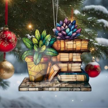 Imagem de Enfeites de Natal para pendurar em cristal, enfeites de árvore de Natal feitos à mão, decoração de carro e casa - presentes de Natal, decoração de artesanato em acrílico, ideias de troca de presentes