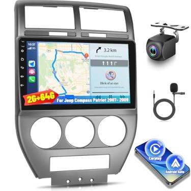 Imagem de Volxcereo Rádio automotivo para Jeep Compass Patriot 2007 2008 2009, 2G + 64G estéreo automotivo com carplay sem fio e Android Auto, tela sensível ao toque de 10,1 polegadas com Bluetooth GPS WiFi SWC