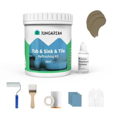 Imagem de Jungarian Kit de retoque de banheira e azulejo 1000 ml com ferramentas, baixo odor faça você mesmo, pintura de banheiro, pia, bancada, azulejo, chuveiro, tinta, para banheiro, cozinha, porcelana