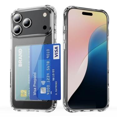 Imagem de Capa carteira para iPhone 17 Pro Max 2025 com compartimento para cartão à prova de choque de TPU macio + policarbonato rígido fino cristal transparente 6,9 polegadas