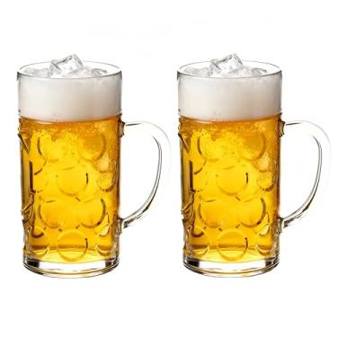 Imagem de Rerii Conjunto de 2 canecas de cerveja de plástico de 1,2 l com alças, caneca de cerveja grande transparente, copos de cerveja reutilizáveis para casa, hotel, bar, festa, casamento e fantasia