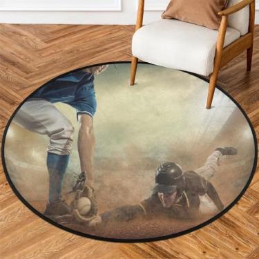 Imagem de Tapete redondo de 1,8 m de altura, esportivo, jogo de beisebol, macio, antiderrapante, lavável, tapete circular para quarto, berçário, sala de estar, cozinha, banheiro, entrada, decoração de casa