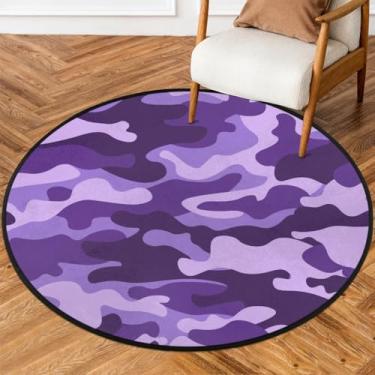 Imagem de Tapete redondo de 1,5 m camuflado roxo exército macio tapete de área circular antiderrapante lavável tapete de porta para interior quarto berçário sala de estar cozinha banheiro entrada casa tapete