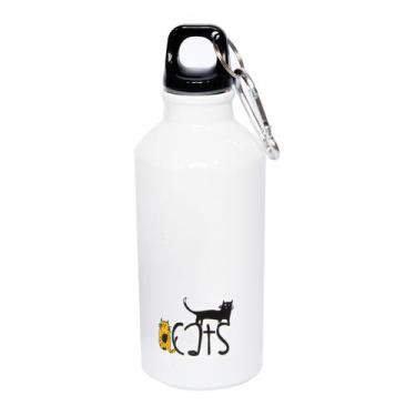 Imagem de Garrafa De Alumínio Com Mosquetão 400 ml Cats Biggdesign, Branco