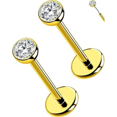 Imagem de OUFER 2 peças 20G/18G/16G G23 brincos de titânio sem rosca de nariz de zircônia cúbica pequena zircônia cúbica pequena cartilagem tragus concha labret medusa monroe piercing joias para mulheres e