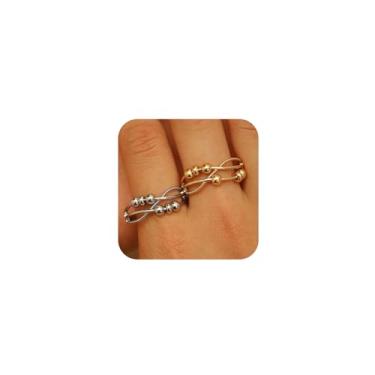 Imagem de OAOSIOH Anel de entrelaçamento exclusivo com contas torcidas para mulheres, moderno, chique, contas cruzadas, vazadas, abertas, anel de dedo ajustável, conjunto de joias para festas de formatura