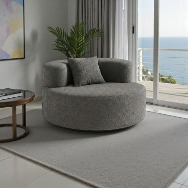 Imagem de Poltrona Pávia Redonda Bouclé Luxo Tecnologia Pluff Prensada Design Sofisticado