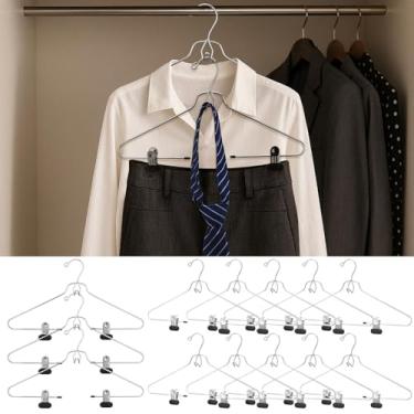 Imagem de Ripeng 10 peças de saia empilháveis cabides de roupas com cabides antiderrapantes e resistentes e ajustáveis de metal com clipe largo para guardar espaço e organizador de armário para jeans, casaco
