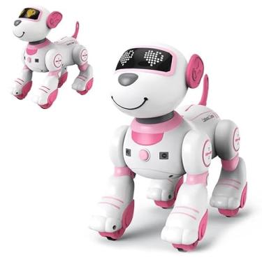 Imagem de Robô Cachorro Interativo, Branco e Rosa, LED Display, Brinquedo Eletrônico, Controle Remoto