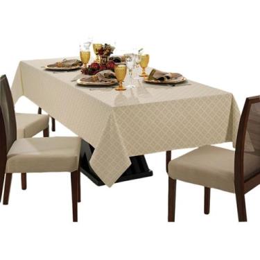 Imagem de Toalha De Mesa Natal 8 Lugares 150x270cm Algodão Bege Entrelace Limpa 