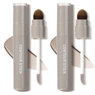 Imagem de 2 peças 2 em 1 bastão de contorno líquido em tons frios com pincel, maquiagem suave para modelar o rosto, 01 marrom cinza frio