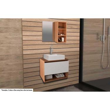 Imagem de Armário C- Balcão Banheiro Suspenso Bn3606 S- Cuba 60cm E Espelho Bn3609 Amêndoa-branco - Tecno Mobili