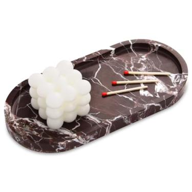 Imagem de Bandeja oval de mármore para banheiro, bandeja de mesa de banheiro de mármore natural de luxo, bandeja decorativa de bancada de pedra para joias de perfume de café (Rosso Lepanto, 25,4 cm x 12,7 cm x