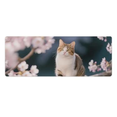 Imagem de HouLaiZhe Tapete de rato grande animal gato flores de cerejeira para jogos base de borracha antiderrapante tapete de mesa laptop acessórios de computador suprimentos bloco de escrita para escritório