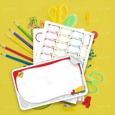 Imagem de Kit Etiquetas Escolares Infantis Caminhões 02 Adesivas para Cadernos Livros e Materiais