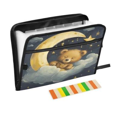 Imagem de Wassud Acordeão de urso dormindo organizador de arquivos de letras A4 pastas de arquivo de papel organizador de documentos fólio com etiquetas pasta de arquivo expansível 13 bolsos