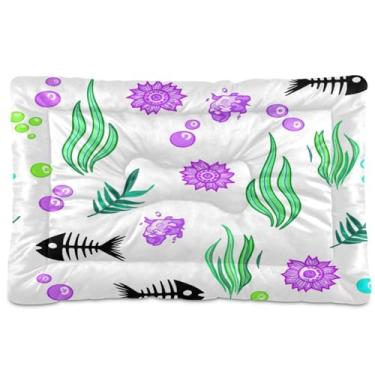 Imagem de Wassud Esqueletos de peixe com desenho animado para cama de cachorro, tapete lavável para animais de estimação, antiderrapante, almofada para canil para uso interno e externo, 91 x 61 cm