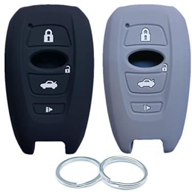 Imagem de RUNZUIE 2 peças 4 botões de silicone Smart Key Fob Remote Cover Case Shell compatível com Subaru Outback Legacy Impreza Forester XV Ascent Crosstrek Impreza BRZ WRX Sti Preto Cinza