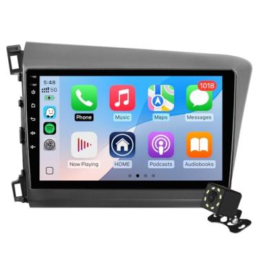 Imagem de Tela sensível ao toque IPS de 9 polegadas Android 14 estéreo para carro para Honda Civic 2012-2015 com CarPlay sem fio e Android Auto 2 + rádio de 32 GB, compatível com GPS, WiFi, Bluetooth, rádio FM