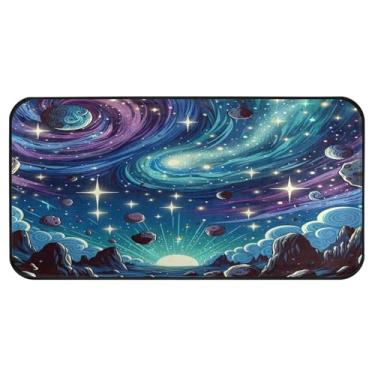 Imagem de Burbuja Tapete de cozinha de galáxia de desenho animado 51 x 99 cm, tapete lavável antiderrapante com suporte de borracha, tapete para cozinha, sala de estar, banheiro, decoração de casa