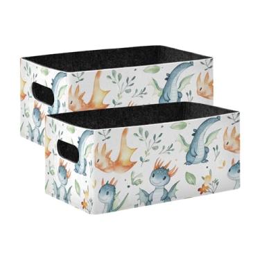 Imagem de xigua Conjunto de 2 caixas de armazenamento Baby Dragons, cubo de armazenamento dobrável, organizador de cestas de armazenamento para brinquedos, livros, prateleiras, armário, lavanderia, berçário