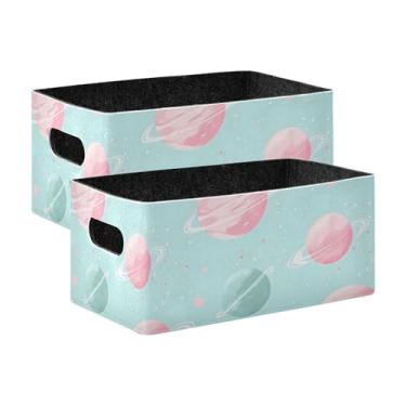 Imagem de xigua Conjunto de 2 caixas de armazenamento Glittery Planets, cubo de armazenamento dobrável, organizador de cestas de armazenamento para brinquedos, livros, prateleiras, armário, lavanderia, berçário