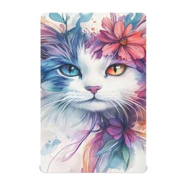 Imagem de Burbuja Lençol de berço floral com cabeça de gato para meninos e meninas, lençol com elástico 71 x 132 cm para colchões de berço padrão e infantil, macio e respirável