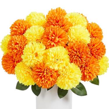 Imagem de SITUMEIZI 12 peças flores artificiais crisântemos flores flores falsas mães seda para decoração de outono, dia de Ação de Graças, casamento, casa, cozinha, arranjo floral (amarelo, laranja)
