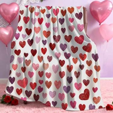 Imagem de Cobertor de Dia dos Namorados, Corações Boho, Cobertores de Presente de Dia dos Namorados, Corações de Amor Romântico Decorativo Macio Confortável Flanela Casa Sofá Sofá Cadeira Decoração 152 x 127 cm