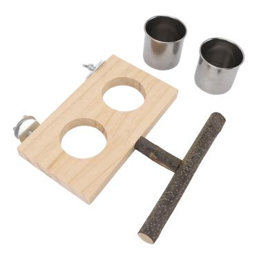 Imagem de Cryfokt Alimentador de Pássaros Montado Com Plataforma de Madeira Copo de Comida de Aço Inoxidável Seguro para Periquitos Calopsitas, Experiência de Vida Multifuncional para Proprietários de