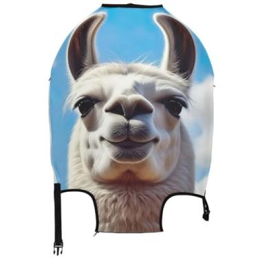 Imagem de Joisal Capas de bagagem engraçadas de alpaca branca com lhama para proteção de malas, acessórios estéticos, Lhama engraçada, alpaca branca, fofa, L, Fits 26-28 Inch Case, Capa de mala
