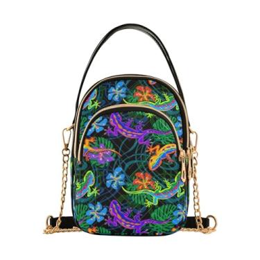 Imagem de Joisal Bolsas transversais para viagens, bolsa de ombro feminina, zíper triplo, bolsas e bolsas femininas, Folha de palmeira de lagarto colorida, 15*21*8cm