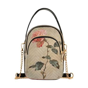 Imagem de Joisal Bolsa tiracolo antifurto com folha de bordo de coruja, bolsas femininas modernas pequenas, Rosas rosa, 15*21*8cm