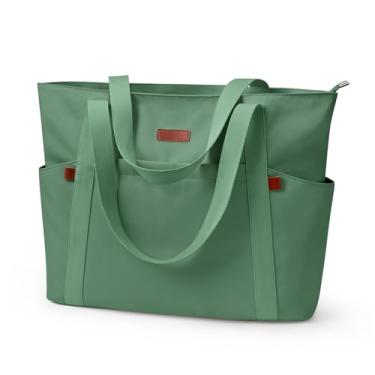 Imagem de DIXEIGHT Bolsas femininas de grande capacidade com zíper e vários bolsos, bolsa de ombro de nylon leve à prova d'água, Verde, Medium