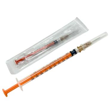 Imagem de Kit com 50 Seringas 1 ml com Agulha 13x0,45mm Estéril Descartável Marrom,Castanho Embaladas Individualmente