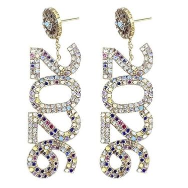 Imagem de Brincos de ano novo 2026 com contas de strass 2026 NYE relógio de véspera de ano novo brincos pendentes de Natal festa festiva, 1, Resina, Sem pedra preciosa