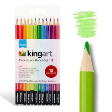 Imagem de KINGART Conjunto de lápis de cor neon fluorescente de 12 quilates, 12 cores brilhantes, pré-afiado, durável para esboçar e desenhar papel, livros de colorir e projetos de arte de mídia mista