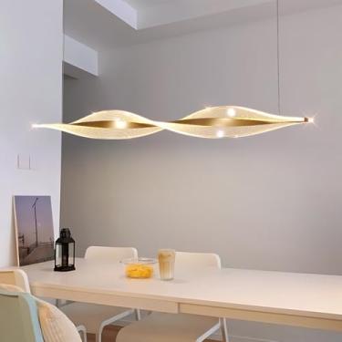 Imagem de Luminária pendente LED de 120 cm para mesa de jantar, altura ajustável, cor dourada, dimerizável, com controle remoto, 40 W.