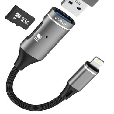 Imagem de Adaptador Lightning para USB (2 em 1) para iPhone 14 13 Pro Max Leitor de Cartão Micro SD Certificação MFi Cabo Câmera Digital para Ipad Flash Drive OTG 3.0 Adaptador de Transferência de Iluminação